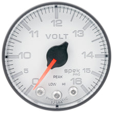 Load image into Gallery viewer, AutoMeter P344128 GAUGE, VOLTMETER, 2 1/16", 16V, STEPPER MOTOR W/PEAK &amp; WARN, WHT/BLK, SPEK-PRO