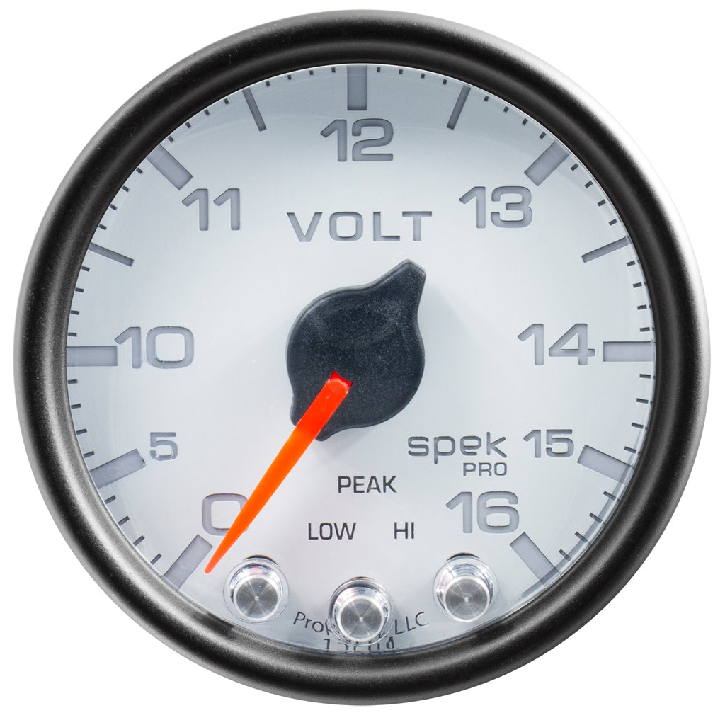 AutoMeter P34412 GAUGE, VOLTMETER, 2 1/16", 16V, STEPPER MOTOR W/PEAK & WARN, WHT/BLK, SPEK-PRO