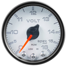 Load image into Gallery viewer, AutoMeter P34412 GAUGE, VOLTMETER, 2 1/16", 16V, STEPPER MOTOR W/PEAK &amp; WARN, WHT/BLK, SPEK-PRO