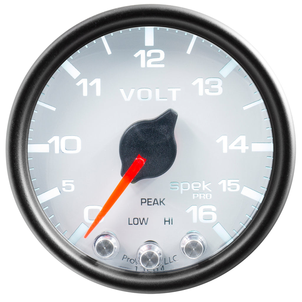 AutoMeter P34412 GAUGE, VOLTMETER, 2 1/16", 16V, STEPPER MOTOR W/PEAK & WARN, WHT/BLK, SPEK-PRO