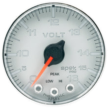 Load image into Gallery viewer, AutoMeter P344218 GAUGE, VOLTMETER, 2 1/16", 16V, STEPPER MOTOR W/PEAK &amp; WARN, SLVR/CHRM, SPEK-PRO