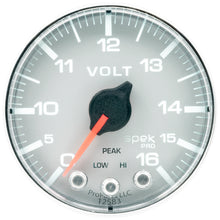 Load image into Gallery viewer, AutoMeter P344218 GAUGE, VOLTMETER, 2 1/16", 16V, STEPPER MOTOR W/PEAK &amp; WARN, SLVR/CHRM, SPEK-PRO