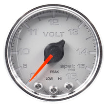 Load image into Gallery viewer, AutoMeter P34421 GAUGE, VOLTMETER, 2 1/16", 16V, STEPPER MOTOR W/PEAK &amp; WARN, SLVR/CHRM, SPEK-PRO
