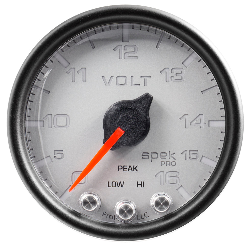 AutoMeter P34422 GAUGE, VOLTMETER, 2 1/16", 16V, STEPPER MOTOR W/PEAK & WARN, SLVR/BLK, SPEK-PRO