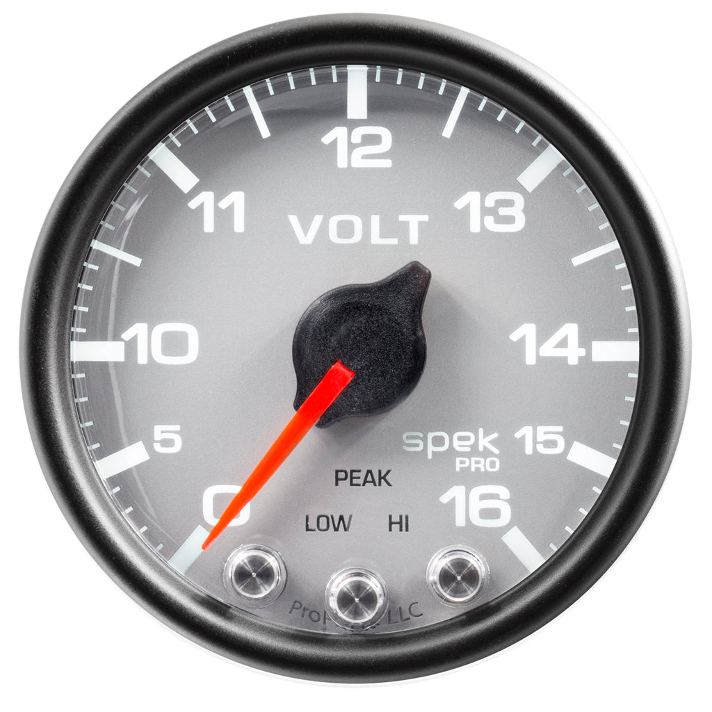 AutoMeter P34422 GAUGE, VOLTMETER, 2 1/16", 16V, STEPPER MOTOR W/PEAK & WARN, SLVR/BLK, SPEK-PRO