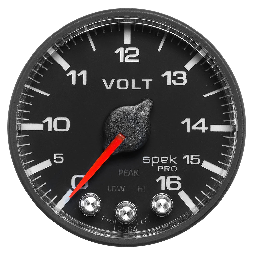 AutoMeter P344328 GAUGE, VOLTMETER, 2 1/16", 16V, STEPPER MOTOR W/PEAK & WARN, BLK/BLK, SPEK-PRO