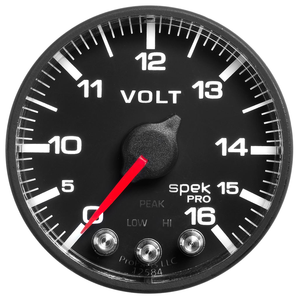 AutoMeter P344328 GAUGE, VOLTMETER, 2 1/16", 16V, STEPPER MOTOR W/PEAK & WARN, BLK/BLK, SPEK-PRO