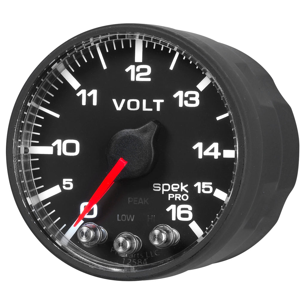 AutoMeter P344328 GAUGE, VOLTMETER, 2 1/16", 16V, STEPPER MOTOR W/PEAK & WARN, BLK/BLK, SPEK-PRO