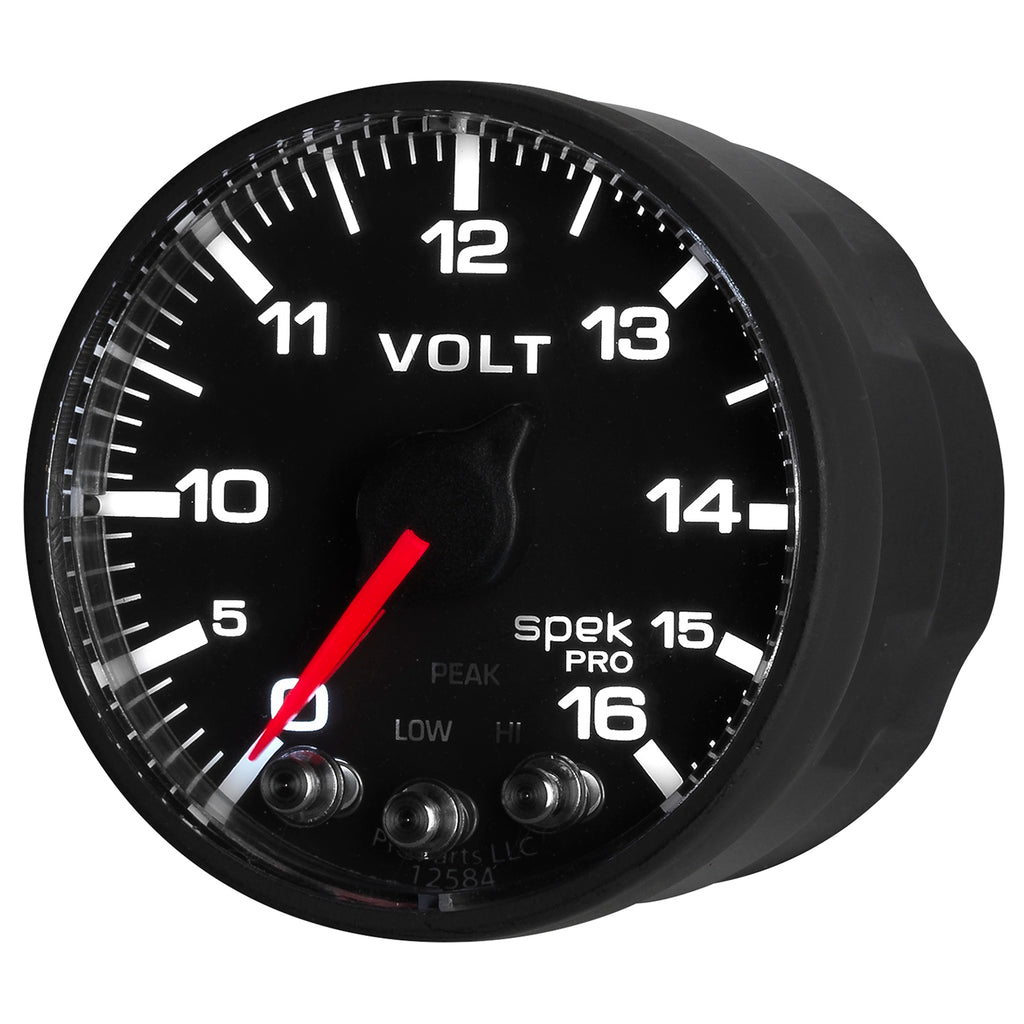 AutoMeter P344328 GAUGE, VOLTMETER, 2 1/16", 16V, STEPPER MOTOR W/PEAK & WARN, BLK/BLK, SPEK-PRO