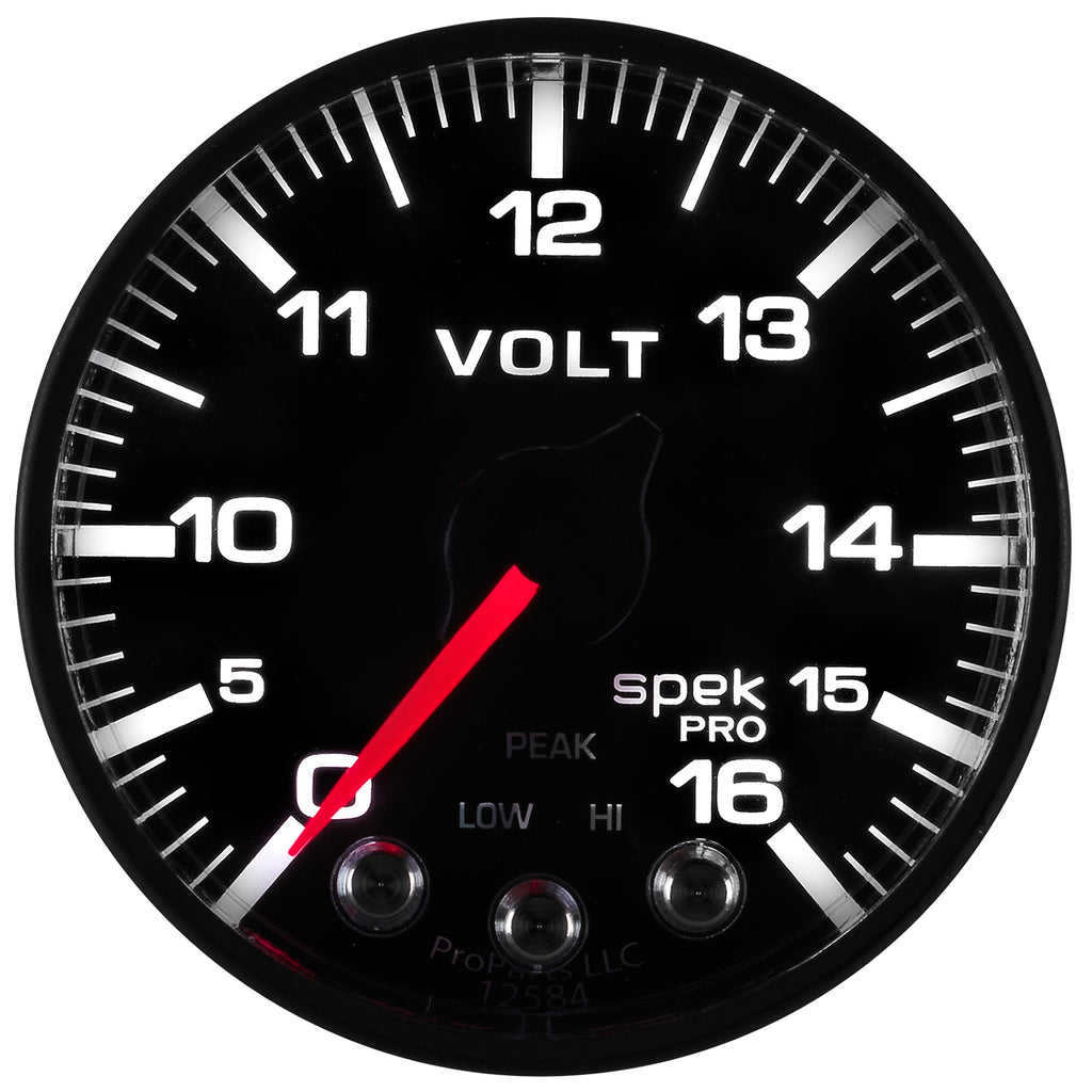AutoMeter P344328 GAUGE, VOLTMETER, 2 1/16", 16V, STEPPER MOTOR W/PEAK & WARN, BLK/BLK, SPEK-PRO