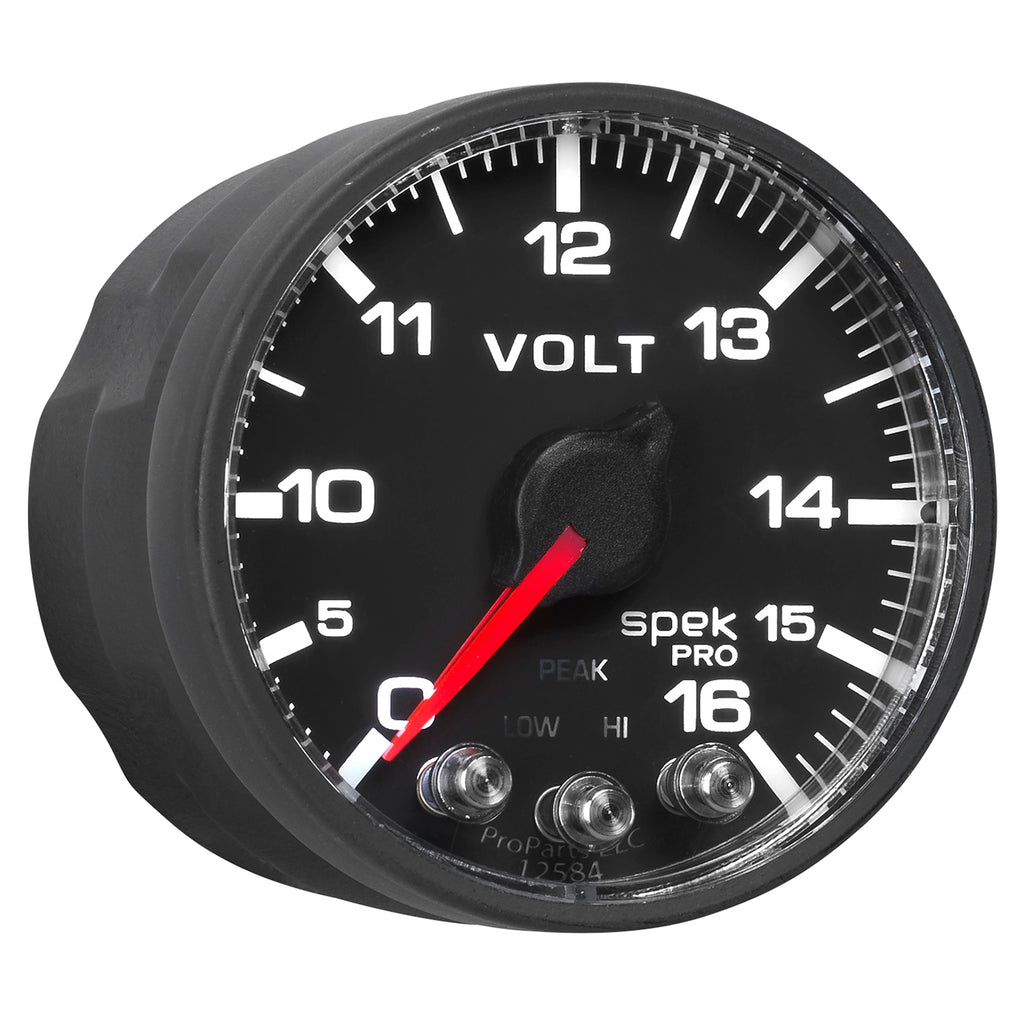 AutoMeter P344328 GAUGE, VOLTMETER, 2 1/16", 16V, STEPPER MOTOR W/PEAK & WARN, BLK/BLK, SPEK-PRO