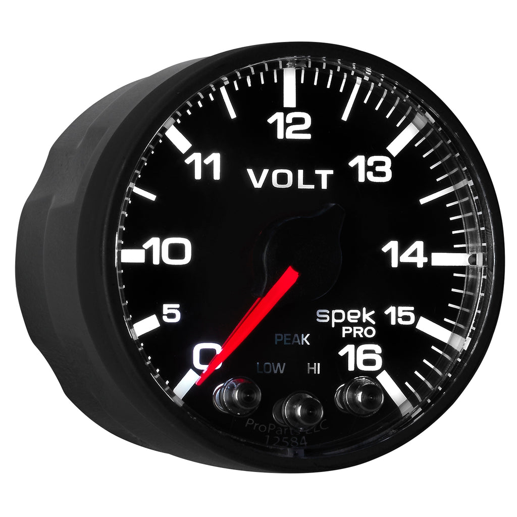 AutoMeter P344328 GAUGE, VOLTMETER, 2 1/16", 16V, STEPPER MOTOR W/PEAK & WARN, BLK/BLK, SPEK-PRO