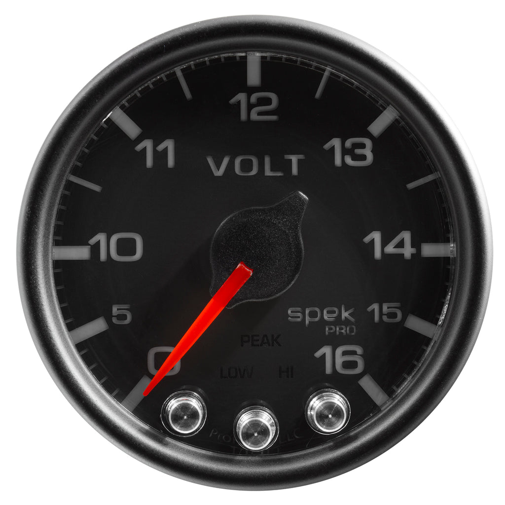 AutoMeter P34432 GAUGE, VOLTMETER, 2 1/16", 16V, STEPPER MOTOR W/PEAK & WARN, BLK/BLK, SPEK-PRO