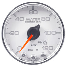 Load image into Gallery viewer, AutoMeter P34511 GAUGE, WATER PRESS, 2 1/16", 120PSI, STEPPER MOTOR W/PEAK &amp; WARN, WHT/CHRM, SPEK