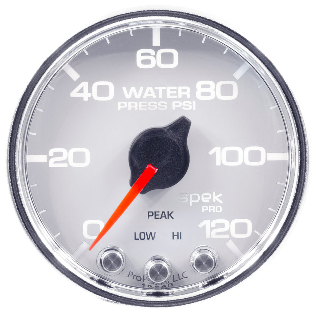 AutoMeter P34511 GAUGE, WATER PRESS, 2 1/16", 120PSI, STEPPER MOTOR W/PEAK & WARN, WHT/CHRM, SPEK