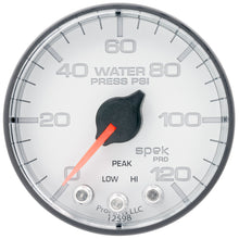 Load image into Gallery viewer, AutoMeter P345128 GAUGE, WATER PRESS, 2 1/16", 120PSI, STEPPER MOTOR W/PEAK &amp; WARN, WHT/BLK, SPEK