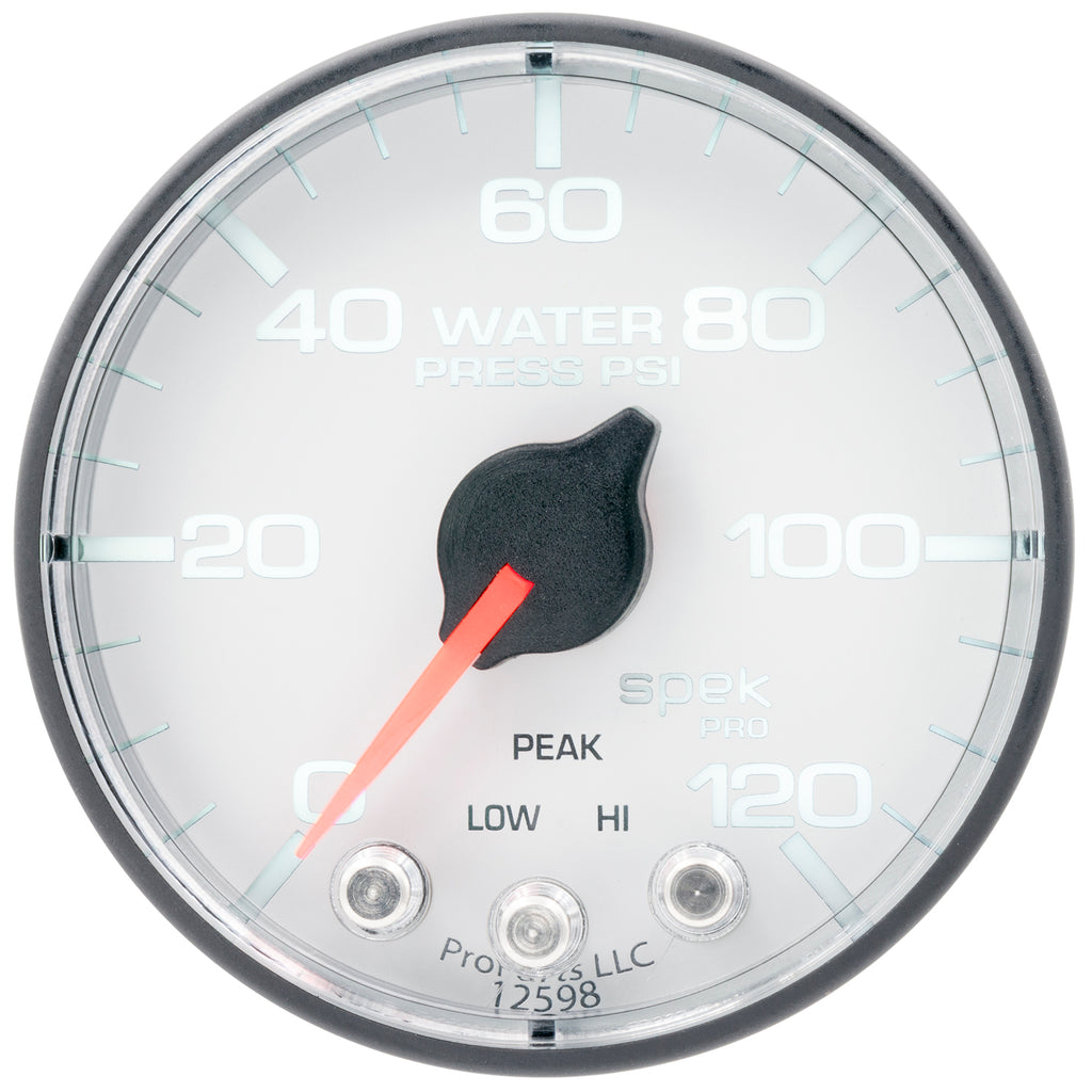AutoMeter P345128 GAUGE, WATER PRESS, 2 1/16", 120PSI, STEPPER MOTOR W/PEAK & WARN, WHT/BLK, SPEK