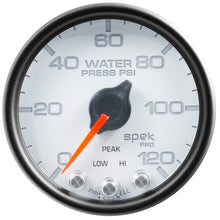 Load image into Gallery viewer, AutoMeter P34512 GAUGE, WATER PRESS, 2 1/16", 120PSI, STEPPER MOTOR W/PEAK &amp; WARN, WHT/BLK, SPEK