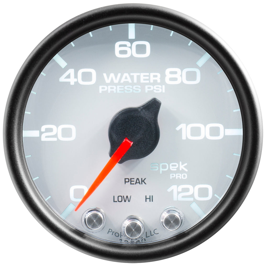 AutoMeter P34512 GAUGE, WATER PRESS, 2 1/16", 120PSI, STEPPER MOTOR W/PEAK & WARN, WHT/BLK, SPEK