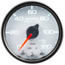 Load image into Gallery viewer, AutoMeter P34512 GAUGE, WATER PRESS, 2 1/16", 120PSI, STEPPER MOTOR W/PEAK &amp; WARN, WHT/BLK, SPEK