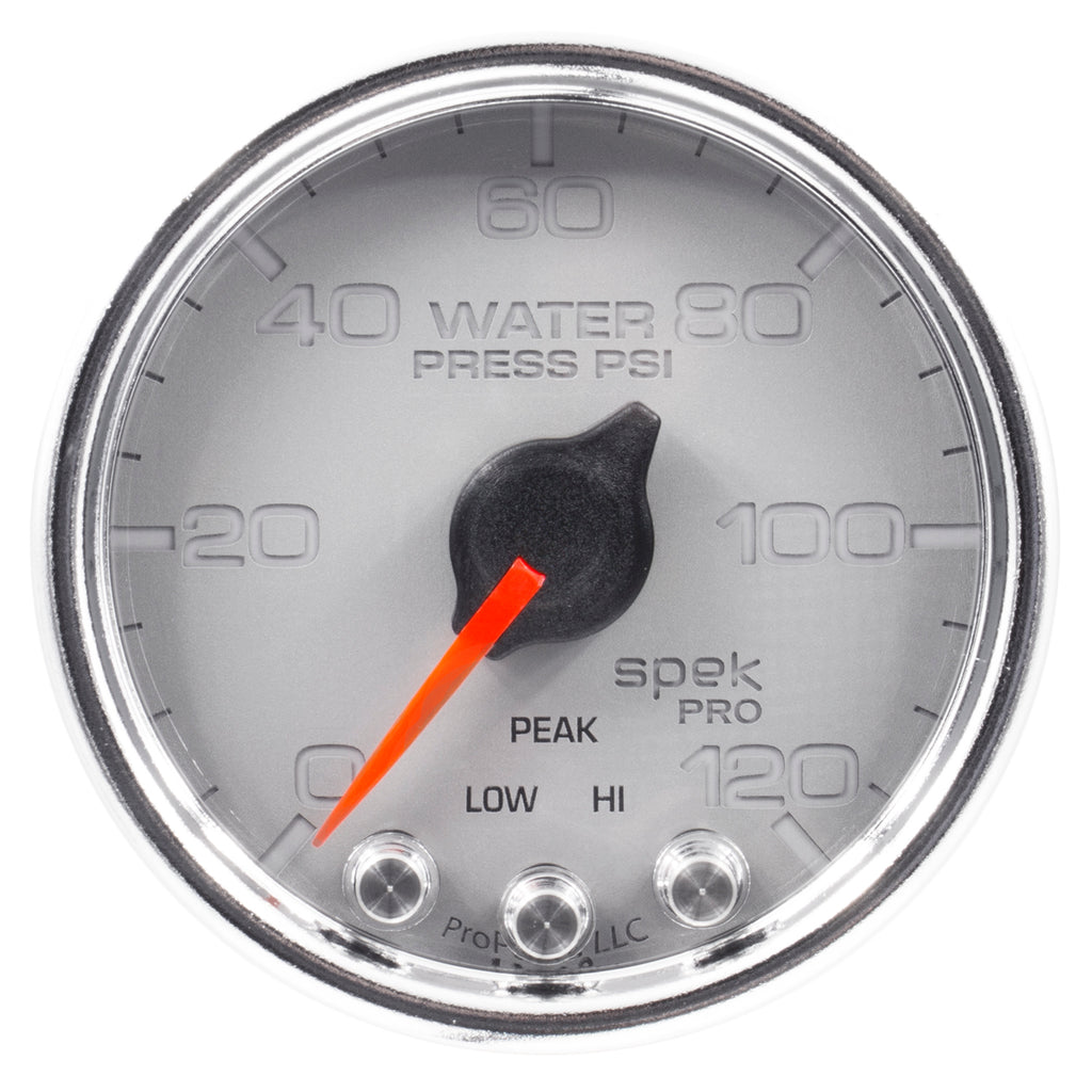 AutoMeter P34521 GAUGE, WATER PRESS, 2 1/16", 120PSI, STEPPER MOTOR W/PEAK & WRN, SLVR/CHRM, SPEK