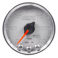 Load image into Gallery viewer, AutoMeter P34521 GAUGE, WATER PRESS, 2 1/16", 120PSI, STEPPER MOTOR W/PEAK &amp; WRN, SLVR/CHRM, SPEK