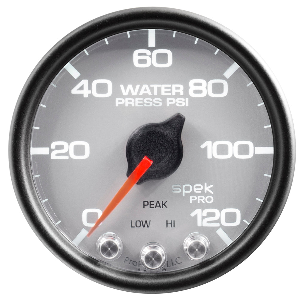 AutoMeter P34522 GAUGE, WATER PRESS, 2 1/16", 120PSI, STEPPER MOTOR W/PEAK & WARN, SLVR/BLK, SPEK