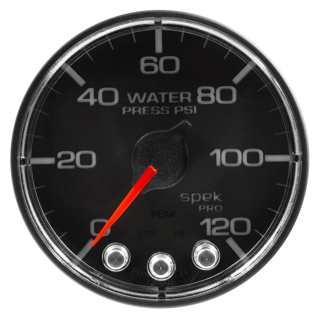 AutoMeter P345318 GAUGE, WATER PRESS, 2 1/16", 120PSI, STEPPER MOTOR W/PEAK & WARN, BLK/CHRM, SPEK