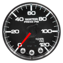 Load image into Gallery viewer, AutoMeter P345318 GAUGE, WATER PRESS, 2 1/16", 120PSI, STEPPER MOTOR W/PEAK &amp; WARN, BLK/CHRM, SPEK