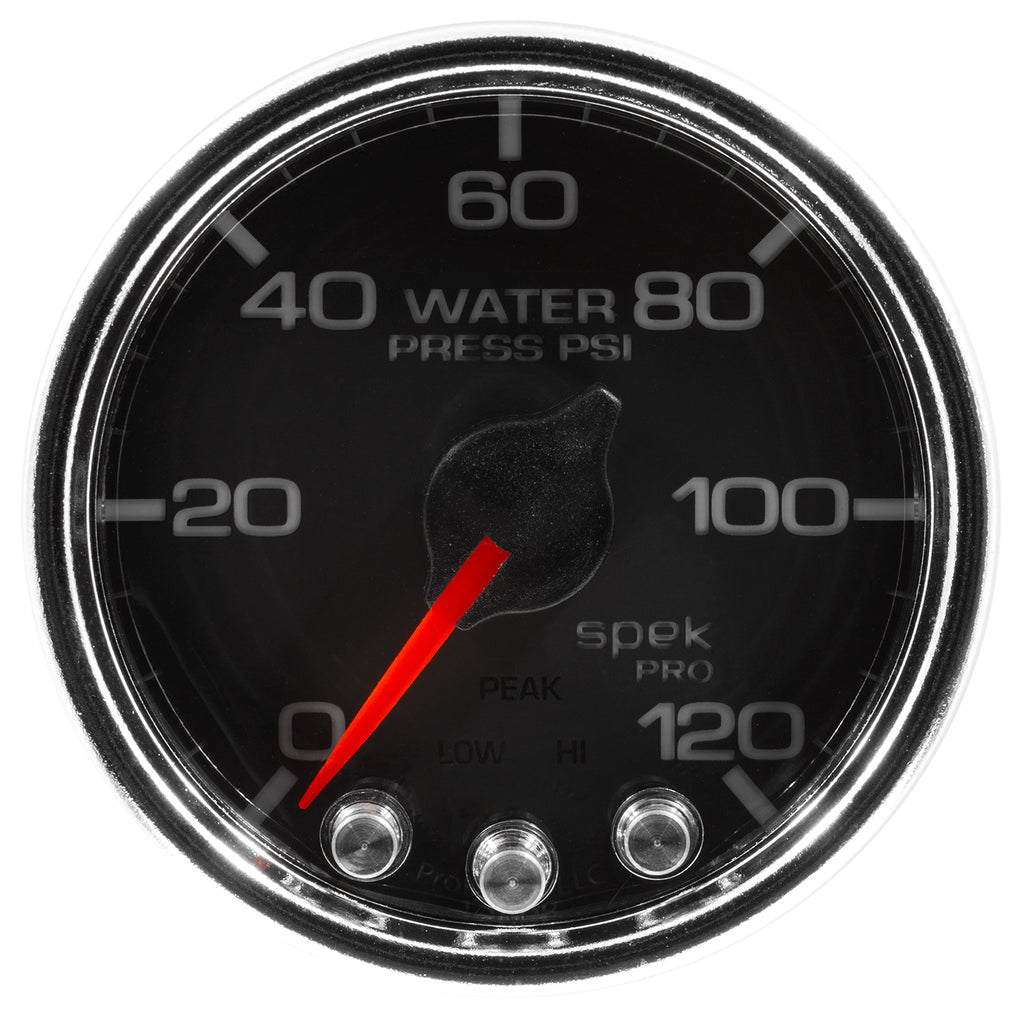 AutoMeter P34531 GAUGE, WATER PRESS, 2 1/16", 120PSI, STEPPER MOTOR W/PEAK & WARN, BLK/CHRM, SPEK