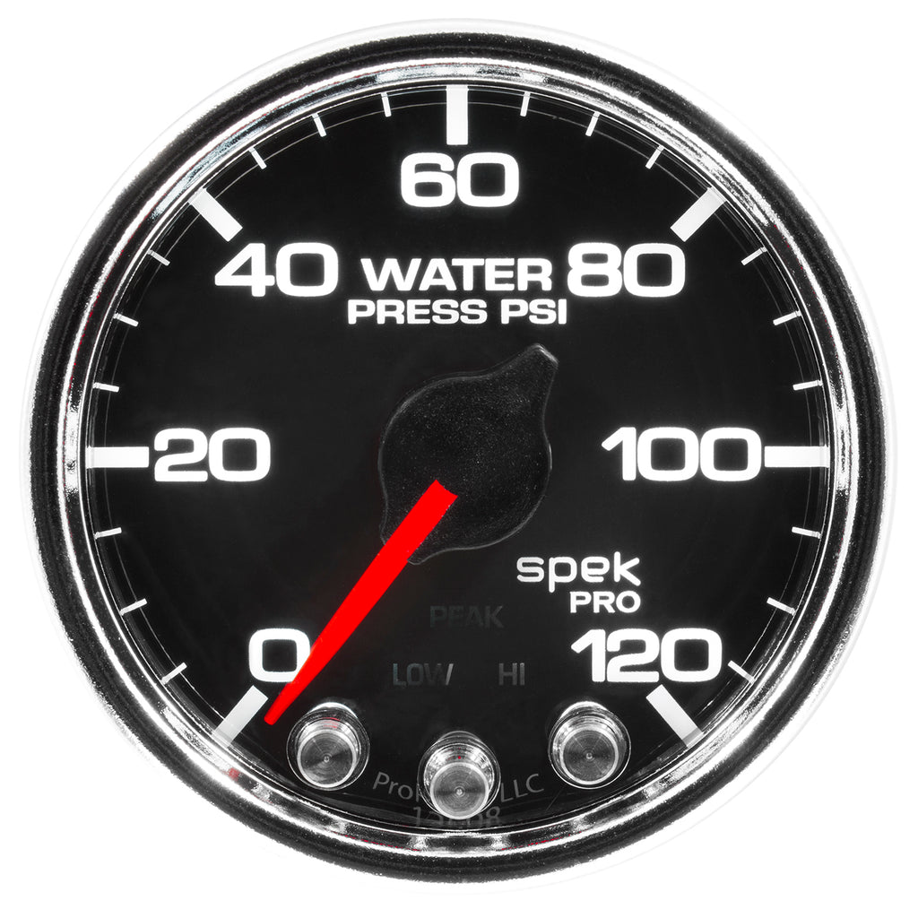 AutoMeter P34531 GAUGE, WATER PRESS, 2 1/16", 120PSI, STEPPER MOTOR W/PEAK & WARN, BLK/CHRM, SPEK