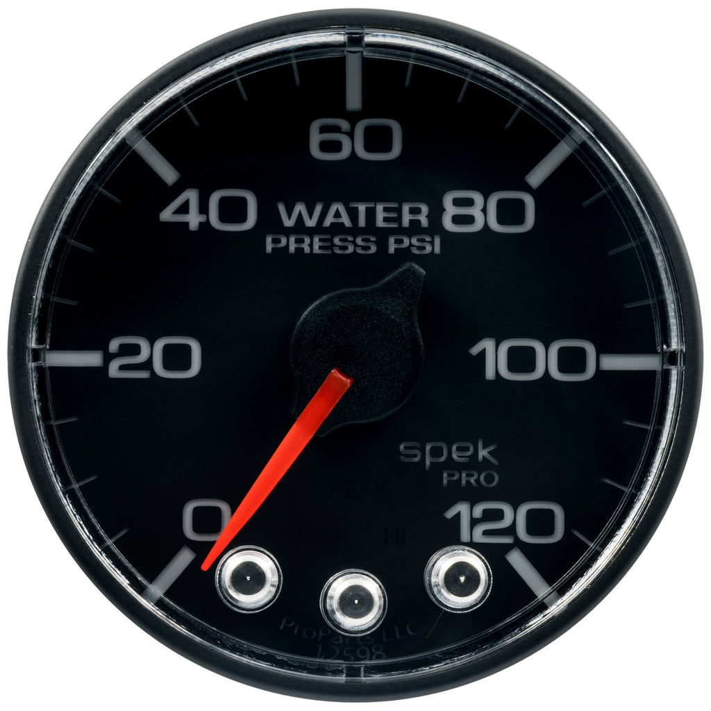 AutoMeter P345328 GAUGE, WATER PRESS, 2 1/16", 120PSI, STEPPER MOTOR W/PEAK & WARN, BLK/BLK, SPEK