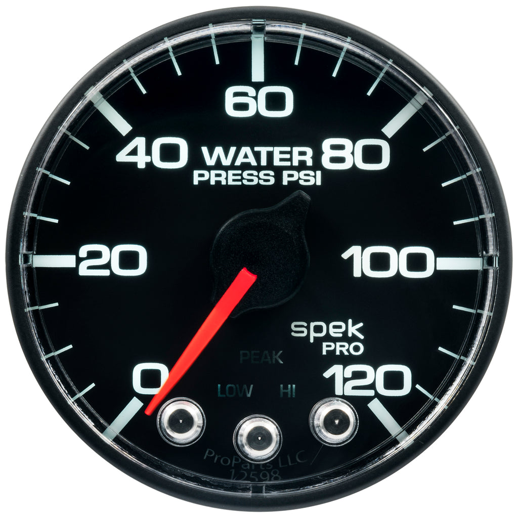 AutoMeter P345328 GAUGE, WATER PRESS, 2 1/16", 120PSI, STEPPER MOTOR W/PEAK & WARN, BLK/BLK, SPEK