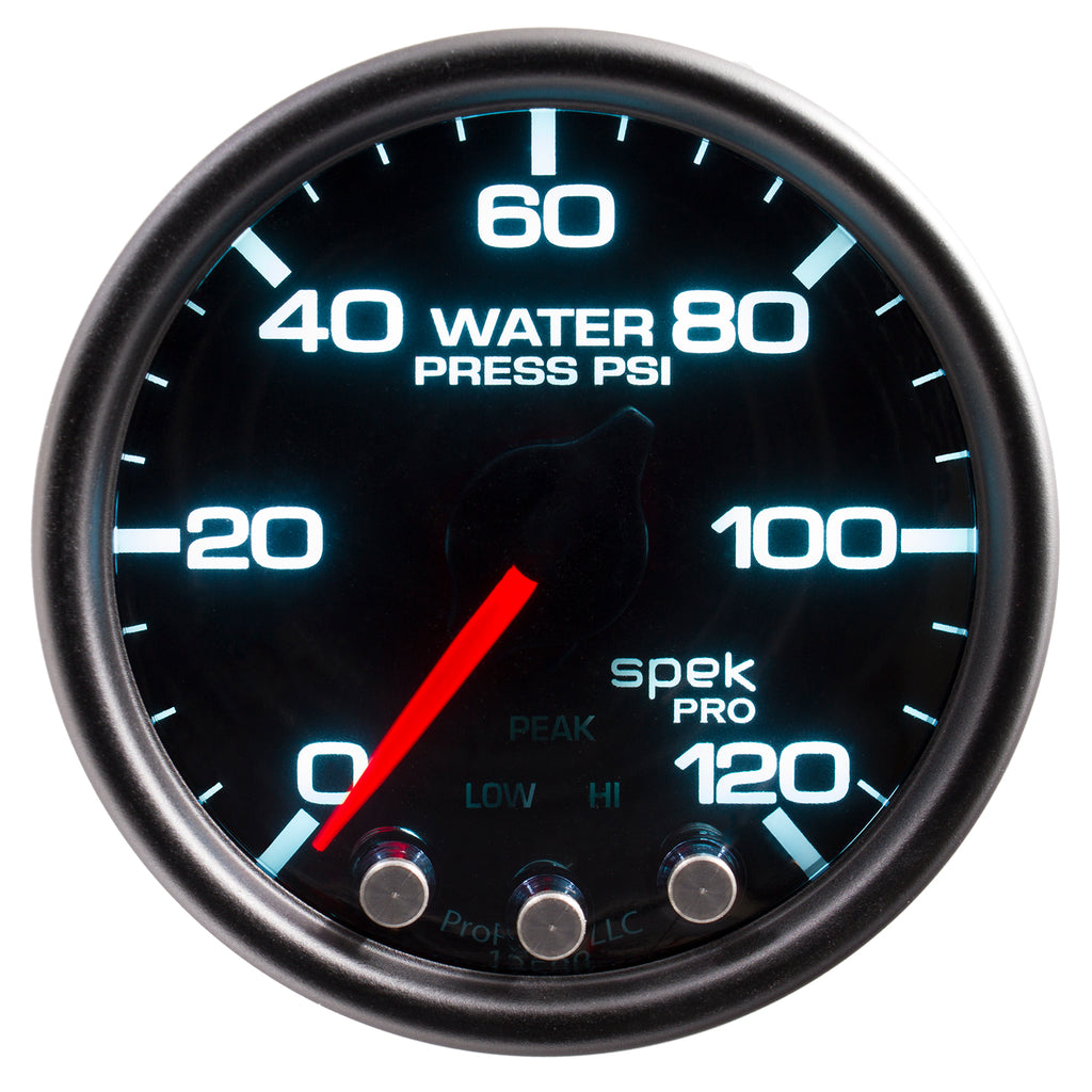 AutoMeter P34552 GAUGE, WATER PRESS, 2 1/16", 120PSI, STEPPER MTR W/PK & WRN, BLK/SMOKE/BLK, SPEK
