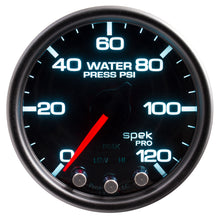 Load image into Gallery viewer, AutoMeter P34552 GAUGE, WATER PRESS, 2 1/16", 120PSI, STEPPER MTR W/PK &amp; WRN, BLK/SMOKE/BLK, SPEK
