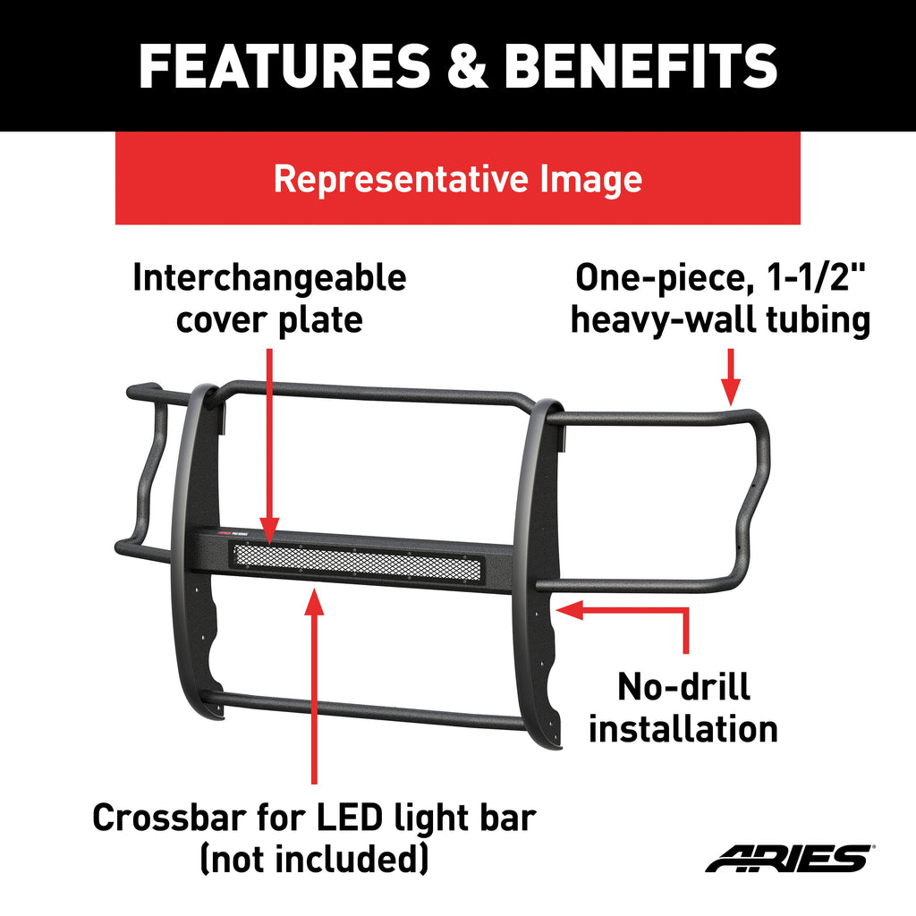 ARIES P4068 Pro Series Black Steel Grille Guard; Select Chevrolet Silverado 1500 - Truck Part Superstore