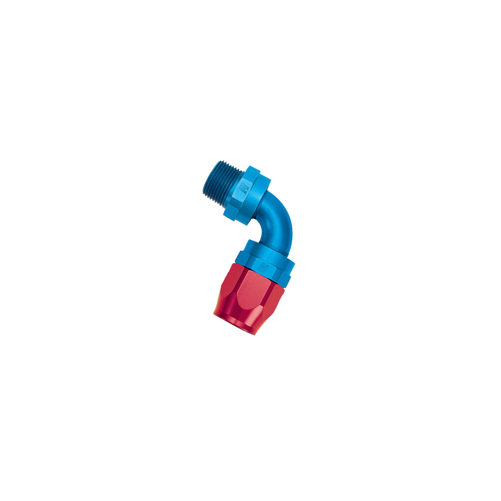 Performance--6-An-RedBlue-90-Degree-Full-Flow-Swivel-Pipe-Thread-Hose-End-(With-38In-Npt)