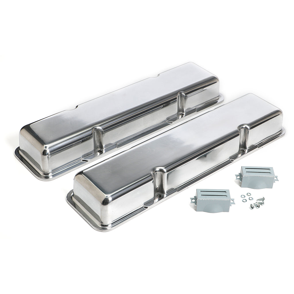 Polished-Aluminum-Valve-Covers;-58-86-Sb-Chevy;-Short;-Plain