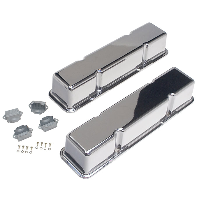 Polished-Aluminum-Valve-Covers;-Tall;-1958-1986-Sb-Chevrolet--Plain-(No-Holes)