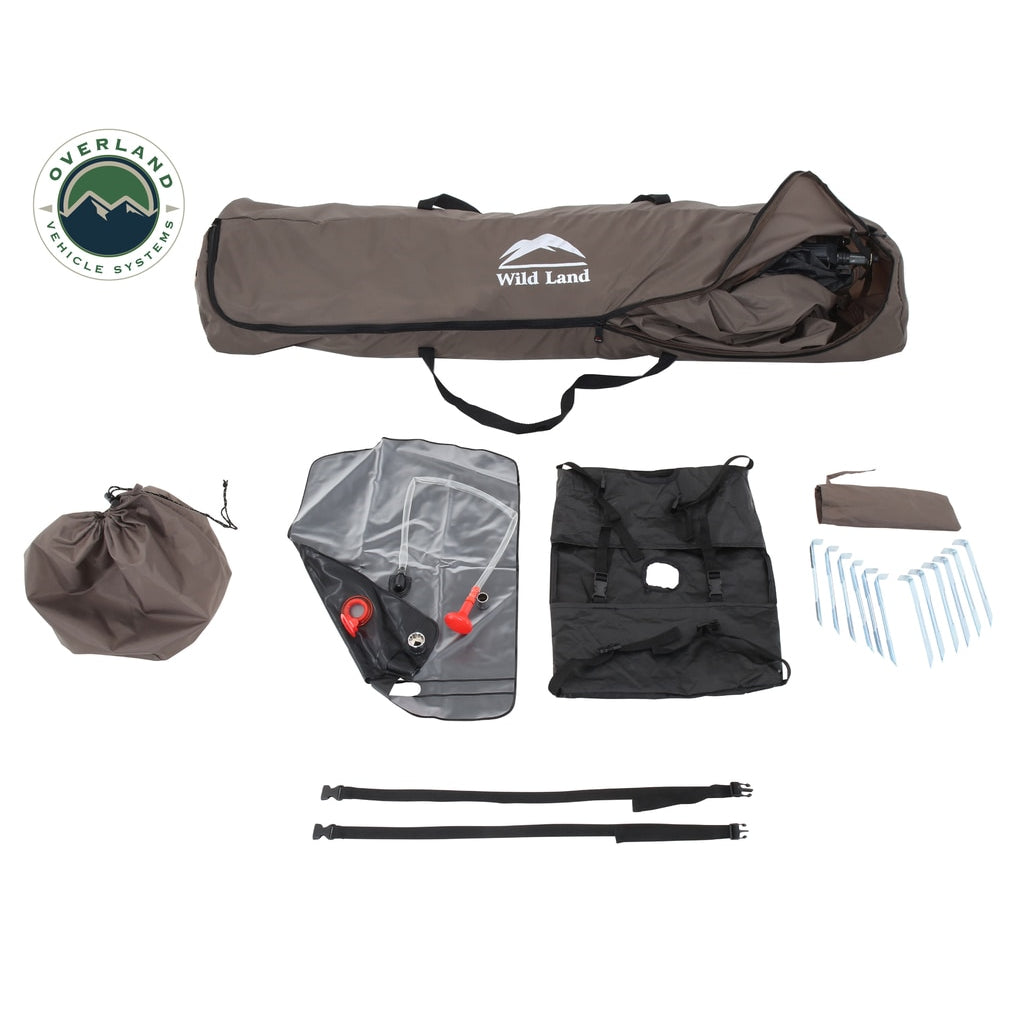 Portable-Shower-And-Privacy-Room-Retractable-Floor,-Amenity-Pouches-5X7-Foot-Quick-Set-Up-Overland-Vehicle-Systems