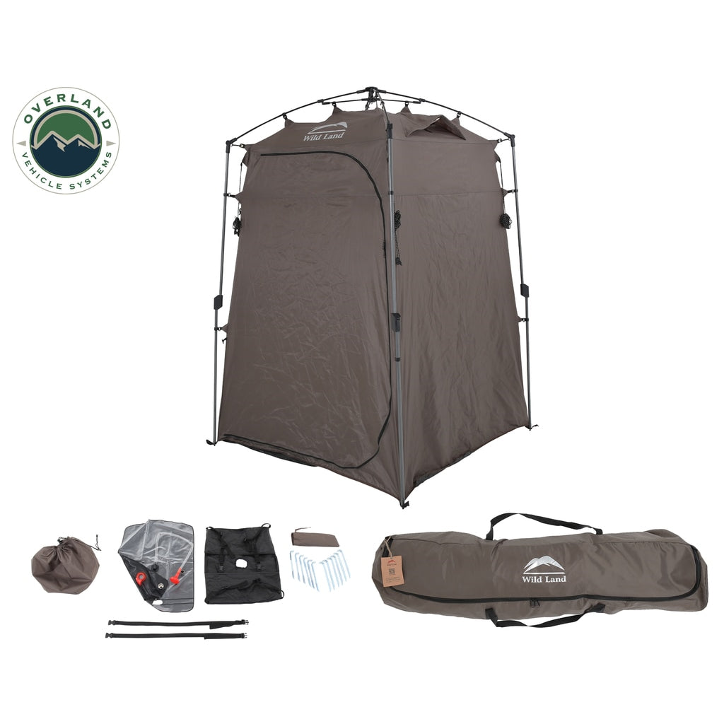 Portable-Shower-And-Privacy-Room-Retractable-Floor,-Amenity-Pouches-5X7-Foot-Quick-Set-Up-Overland-Vehicle-Systems