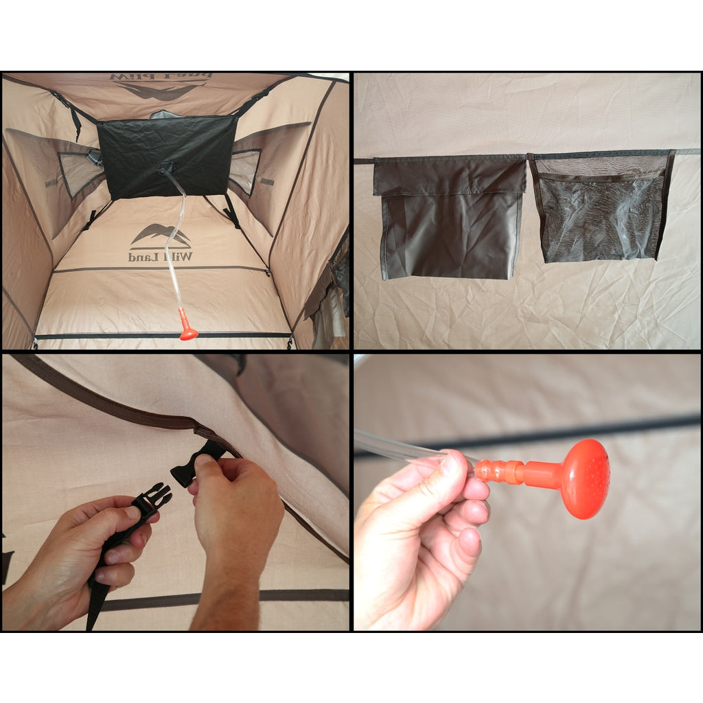 Portable-Shower-And-Privacy-Room-Retractable-Floor,-Amenity-Pouches-5X7-Foot-Quick-Set-Up-Overland-Vehicle-Systems