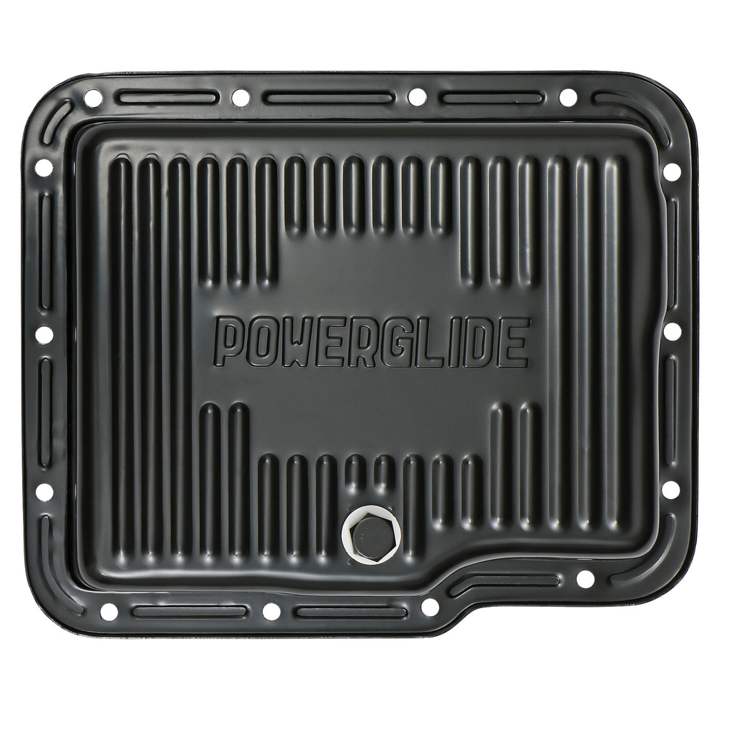 Powerglide-Transmission-Pan;-Stock-Depth--Stock-Capacity;-Steel--Black-Finish