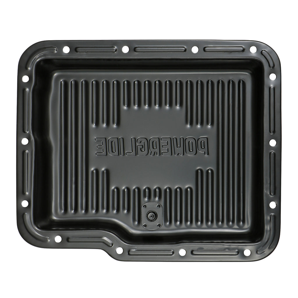 Powerglide-Transmission-Pan;-Stock-Depth--Stock-Capacity;-Steel--Black-Finish