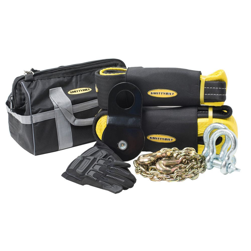 Premium-Winch-Accessory-Bag;-Inc-Recovery-Chain-30Ft-Tow-Strap18k-Snatch-Block-Dring-Shackles