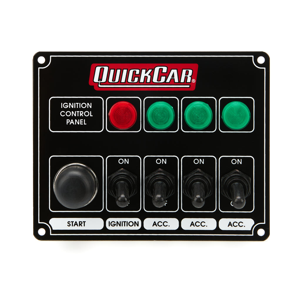 QUICKCAR RACING PRODUCTS 50-826 Ignition Panel Black w/ 3 Acc. & Lights