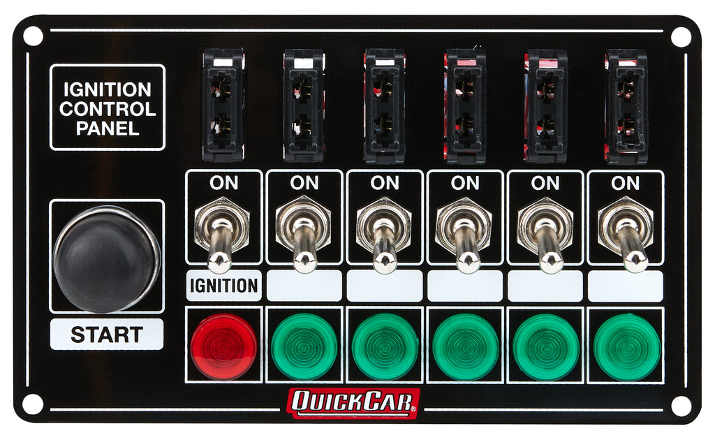 QUICKCAR RACING PRODUCTS 50-864 Ignition Panel Blk Fused w/Start But. & Lights