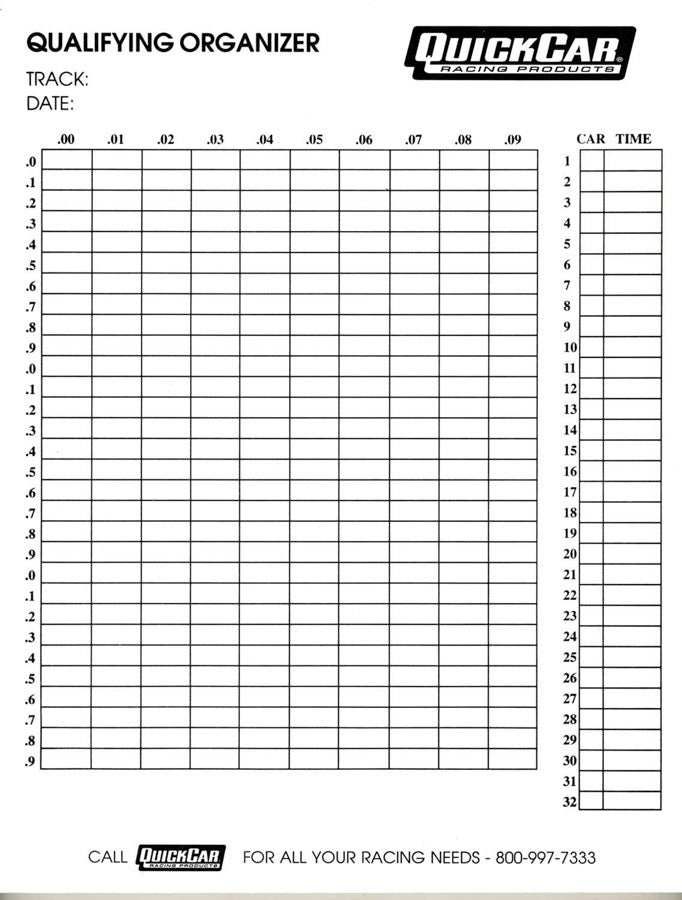 QUICKCAR RACING PRODUCTS 51-236 Qualifying Organizer Sheets (50pk)