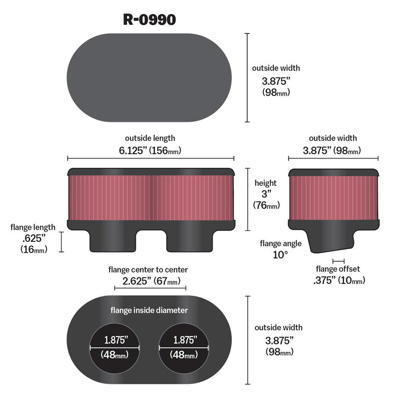 K&N R-0990 Universal Clamp-On Air Filter