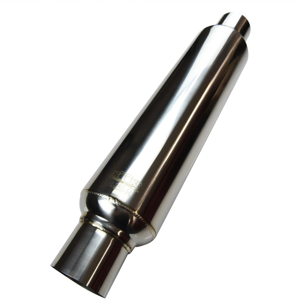 Kooks Custom Headers R250-14 2-1/2in. Round Muffler 14in. Long. Polished Stainless Steel.